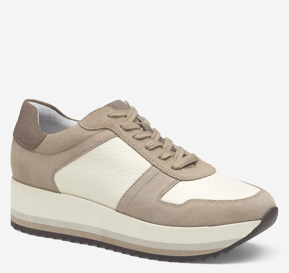 johnston & murphy Gracie Colorblock Lace-Up Taupe Suede/Bone Calfskin