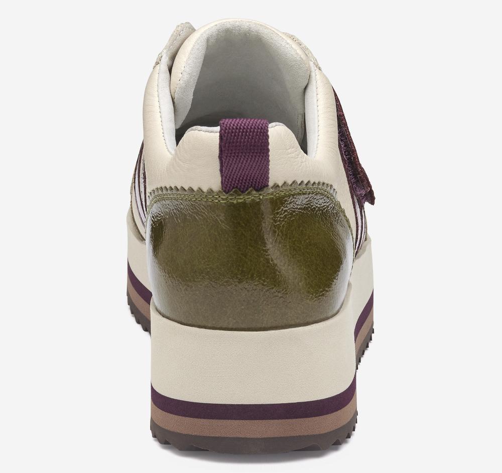 Johnston & Murphy Gracie Double-Strap Sneaker Bone Calfskin/Taupe And Olive Italian Crinkled Patent Leather