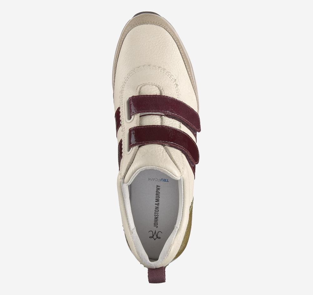 Johnston & Murphy Gracie Double-Strap Sneaker Bone Calfskin/Taupe And Olive Italian Crinkled Patent Leather