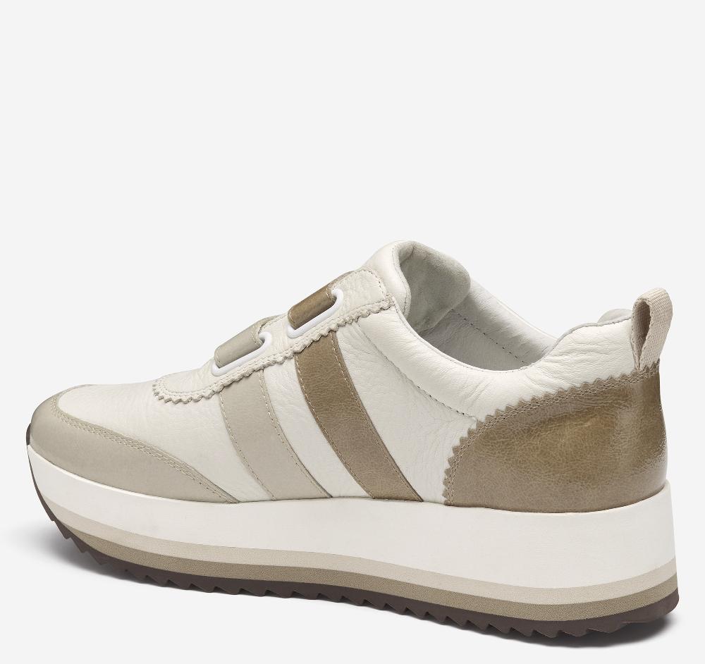 Johnston & Murphy Gracie Double-Strap Sneaker White Calfskin/Ivory And Taupe Italian Crinkled Patent Leather