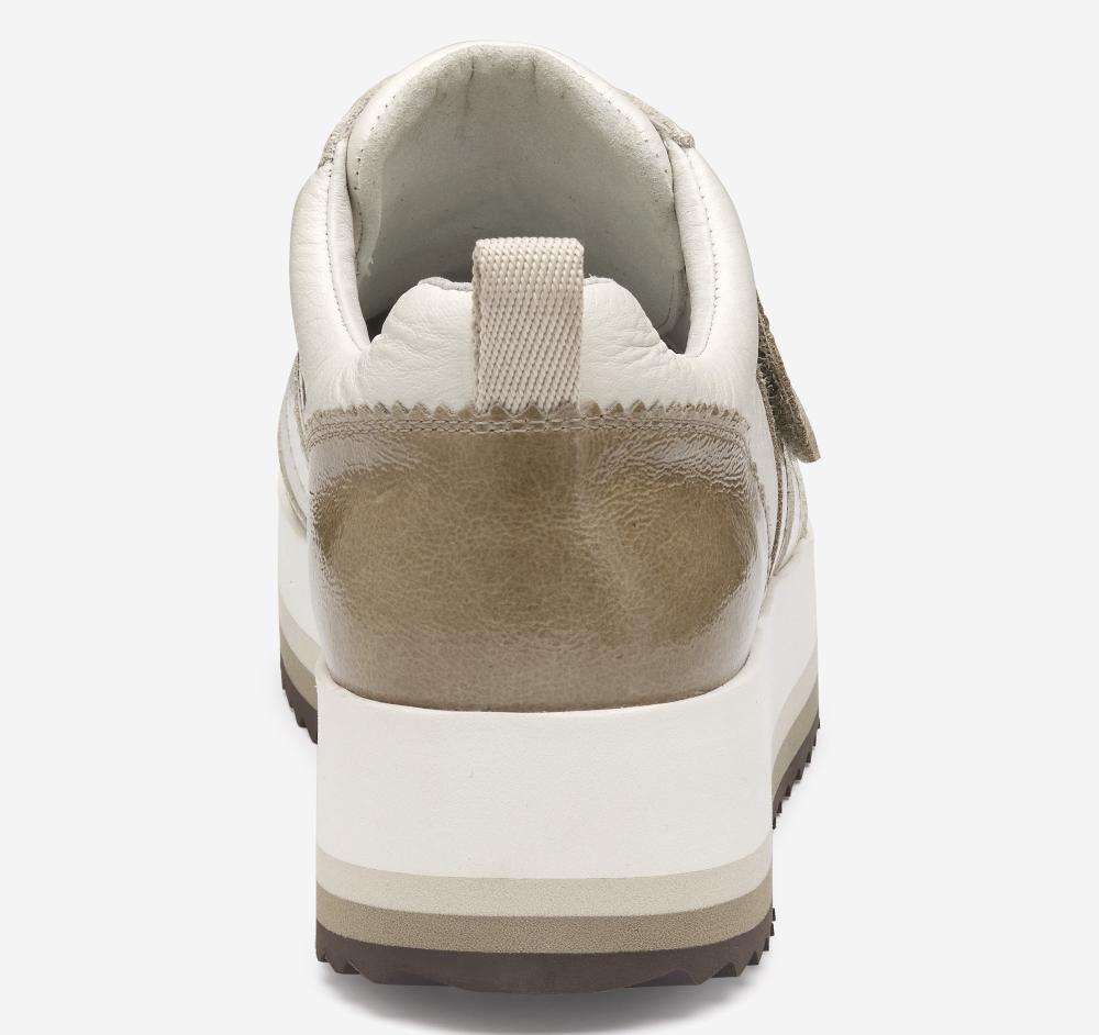 Johnston & Murphy Gracie Double-Strap Sneaker White Calfskin/Ivory And Taupe Italian Crinkled Patent Leather