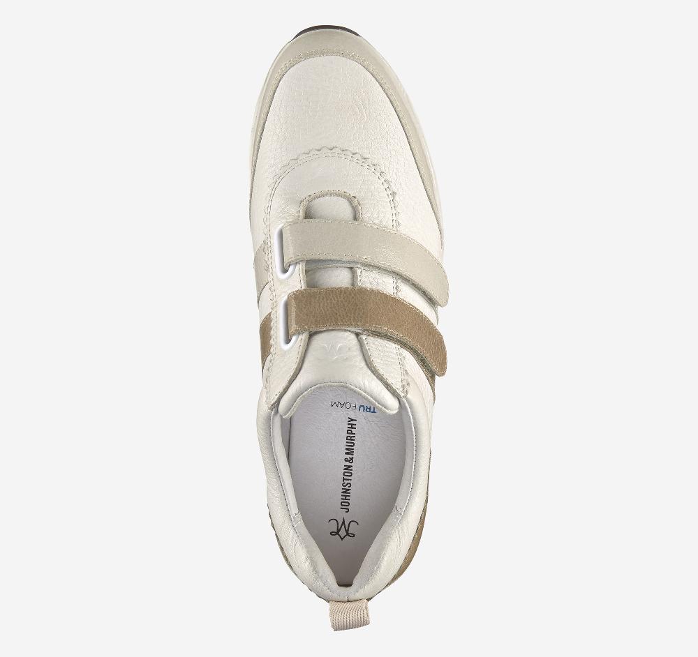 Johnston & Murphy Gracie Double-Strap Sneaker White Calfskin/Ivory And Taupe Italian Crinkled Patent Leather