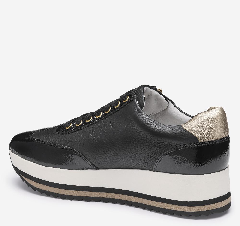 Johnston & Murphy Gracie Side-Zip Lace Up Black Calfskin/Italian Crinkled Patent Leather