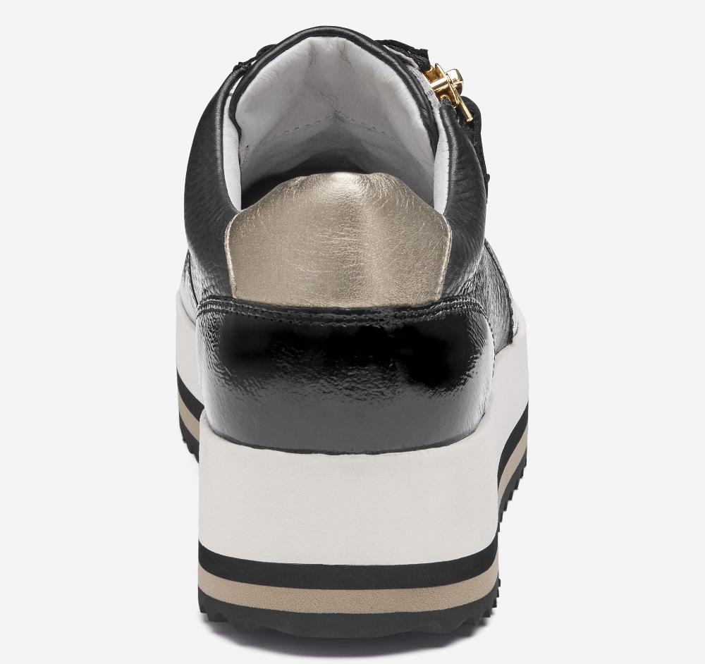 Johnston & Murphy Gracie Side-Zip Lace Up Black Calfskin/Italian Crinkled Patent Leather