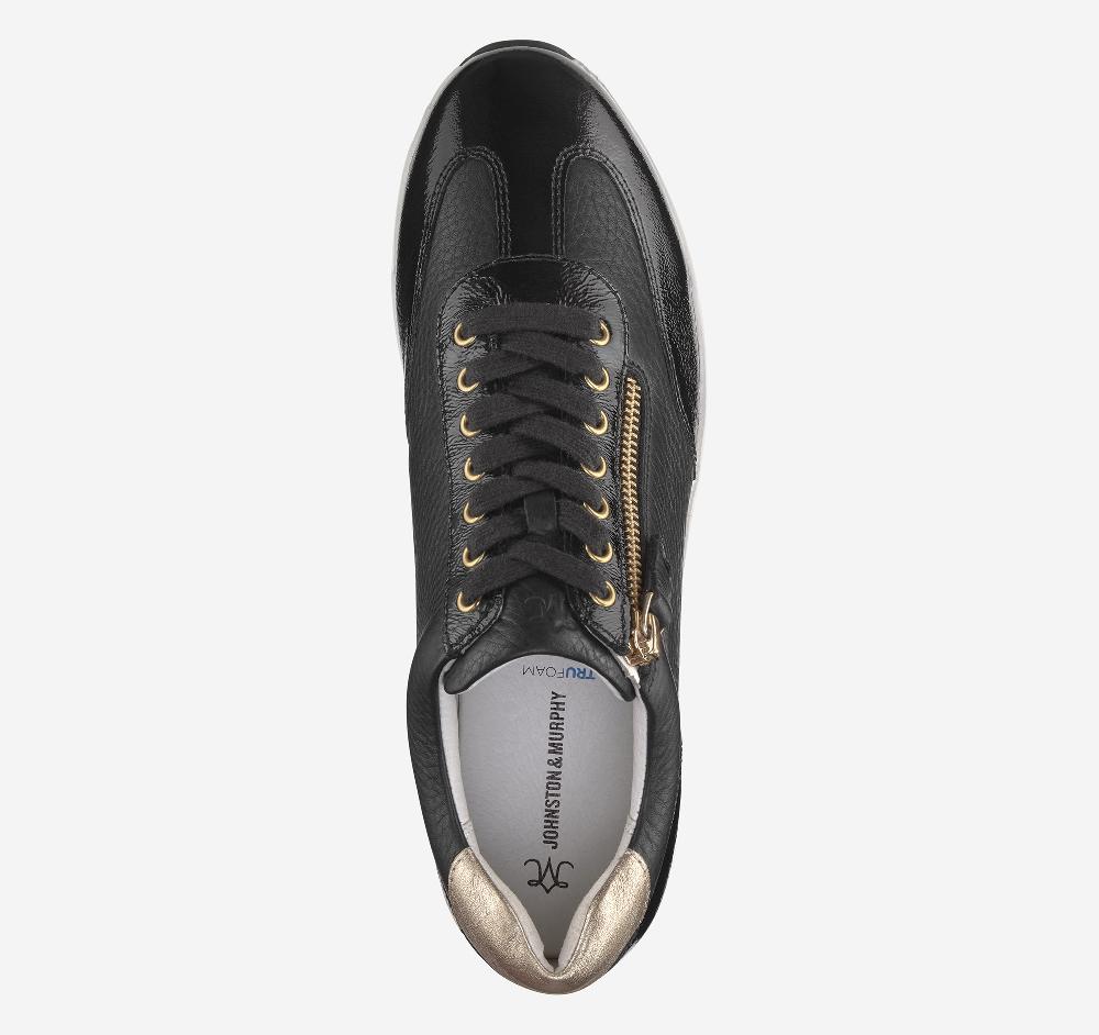 Johnston & Murphy Gracie Side-Zip Lace Up Black Calfskin/Italian Crinkled Patent Leather