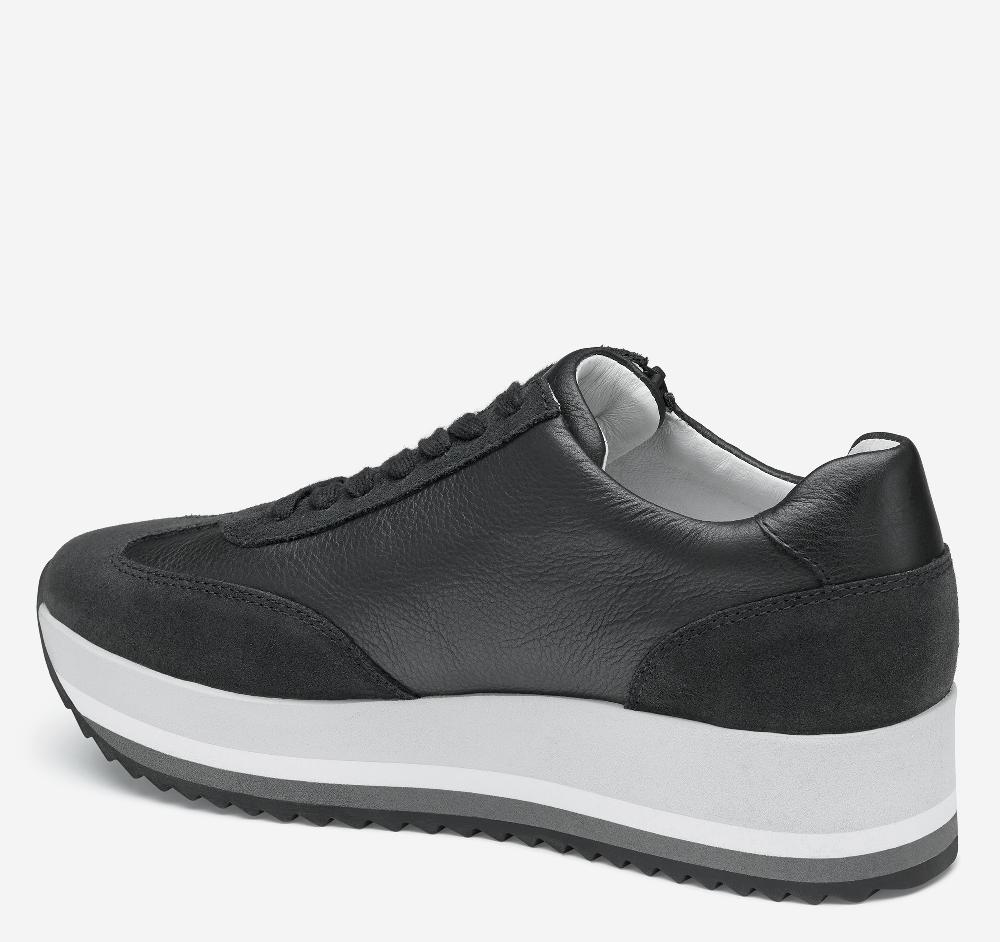 Johnston & Murphy Gracie Side-Zip Lace Up Black Calfskin/Suede