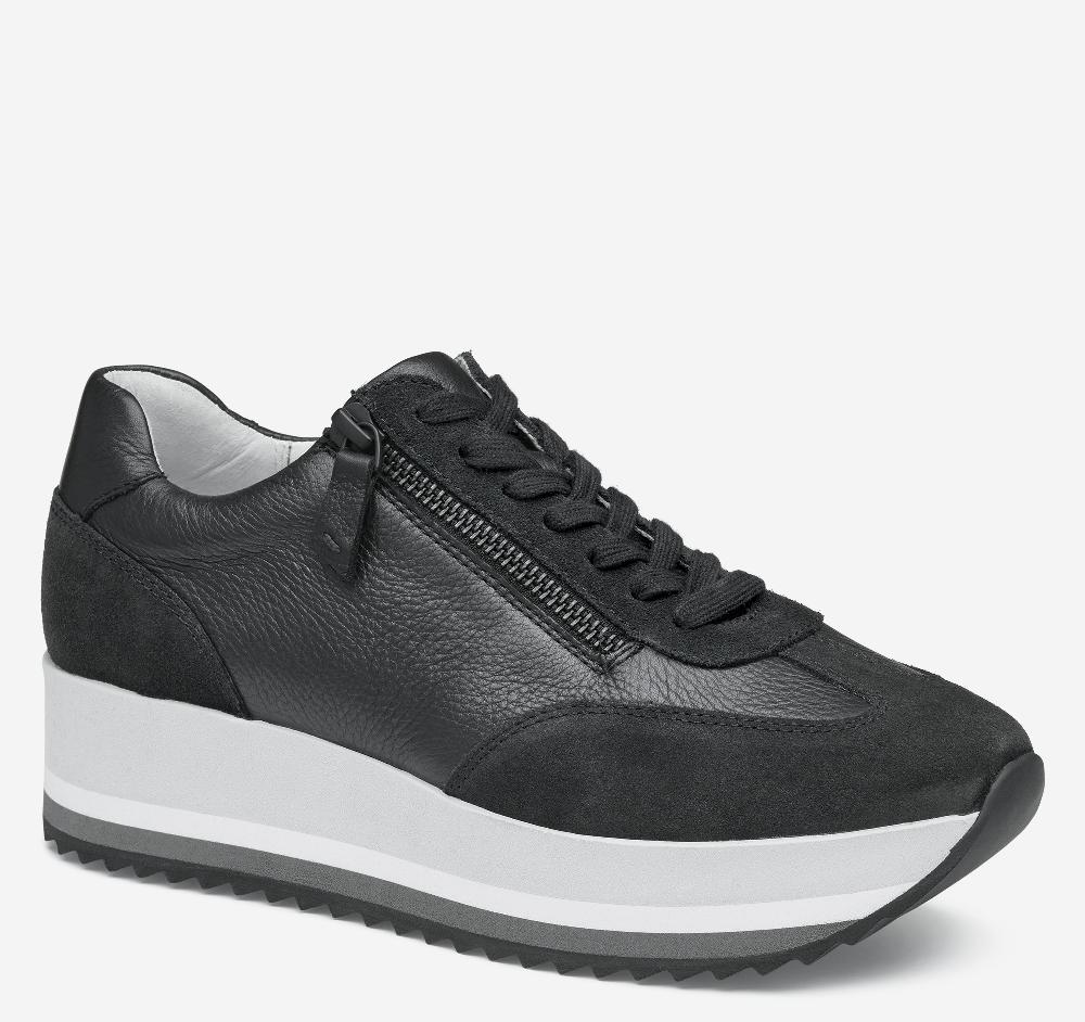 johnston & murphy Gracie Side-Zip Lace Up Black Calfskin/Suede
