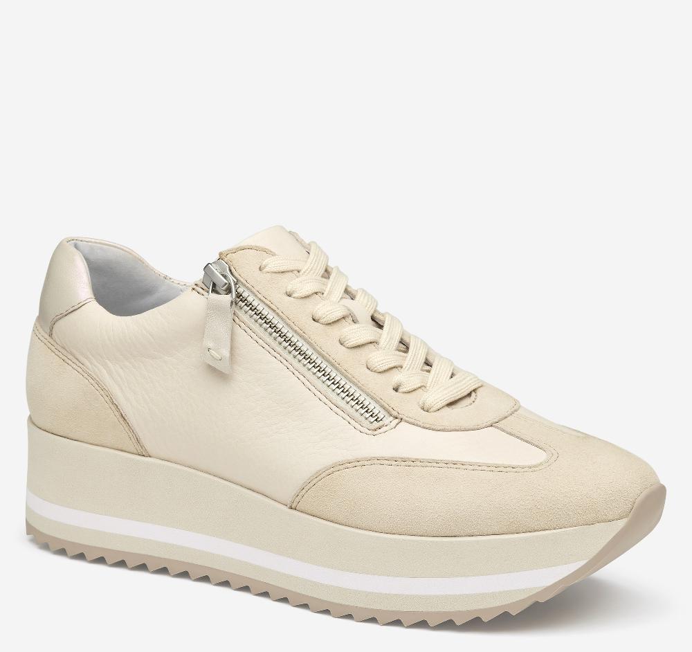 johnston & murphy Gracie Side-Zip Lace Up Bone Calfskin/Suede