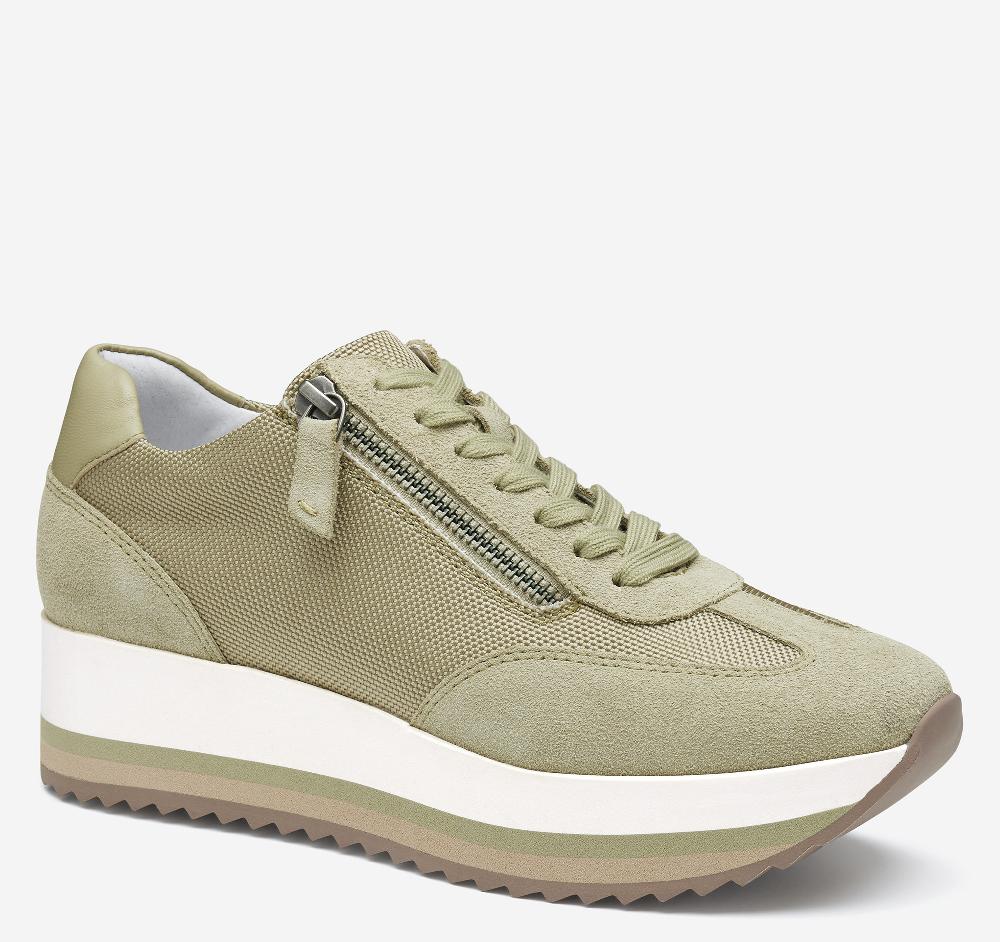 johnston & murphy Gracie Side-Zip Lace Up Sage Nylon/Suede