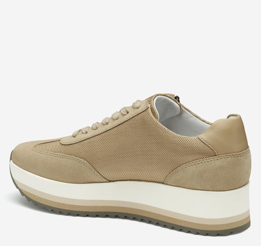 Johnston & Murphy Gracie Side-Zip Lace Up Sand Nylon/Suede
