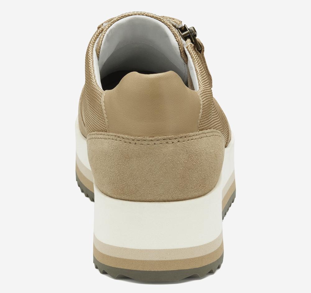 Johnston & Murphy Gracie Side-Zip Lace Up Sand Nylon/Suede