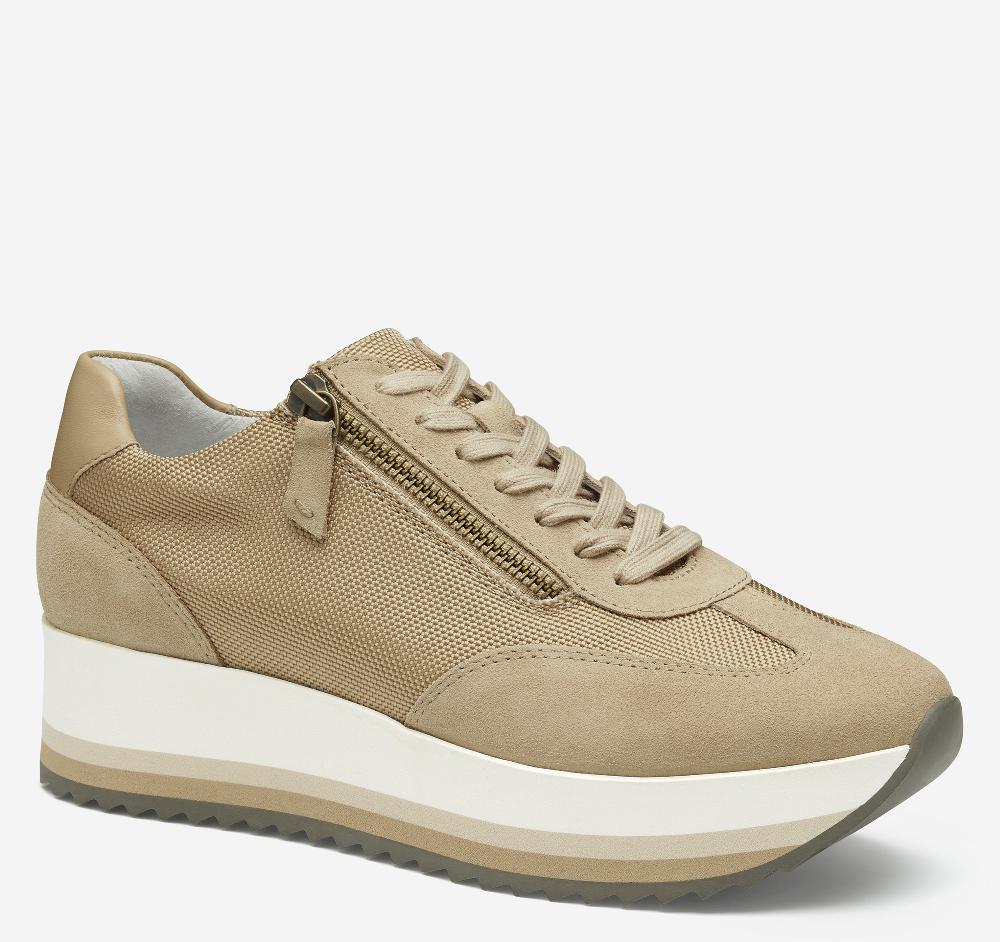 johnston & murphy Gracie Side-Zip Lace Up Sand Nylon/Suede
