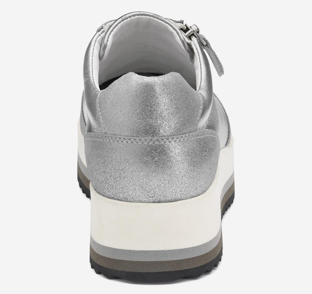 Johnston & Murphy Gracie Side-Zip Lace Up Silver Metallic Suede/Calfskin