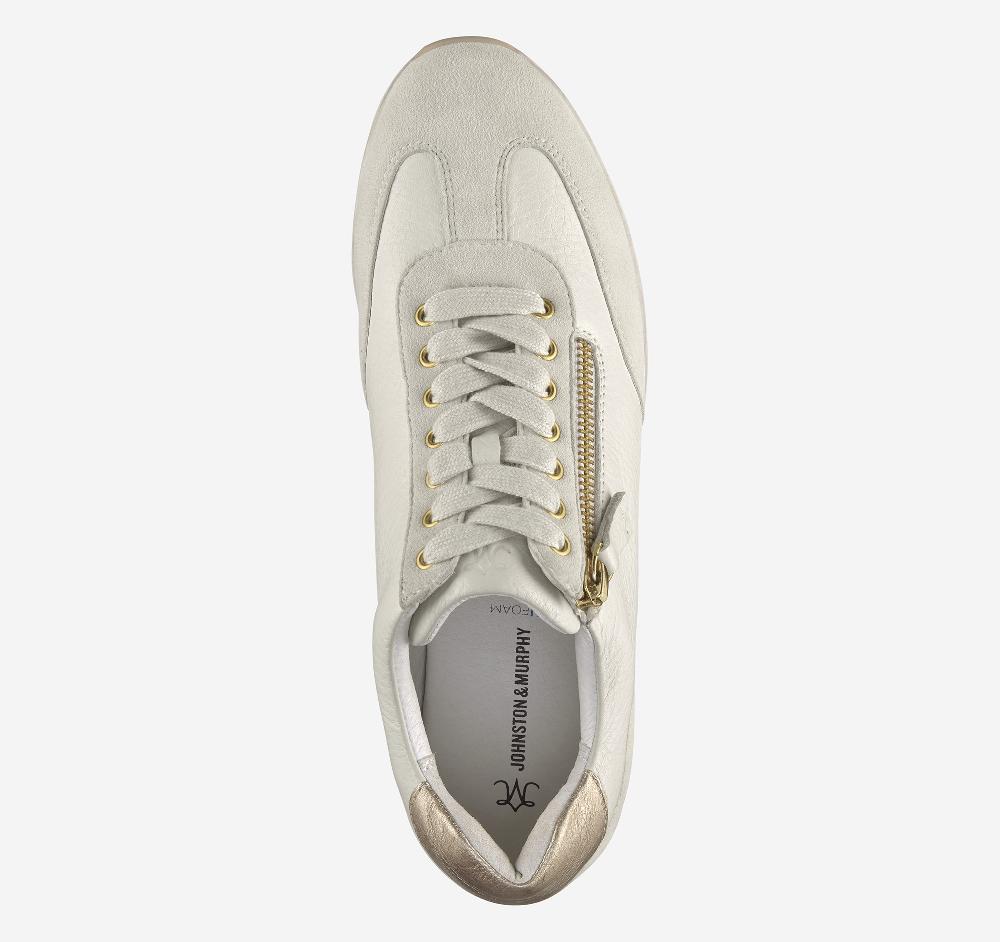 Johnston & Murphy Gracie Side-Zip Lace Up White Calfskin/Kid Suede