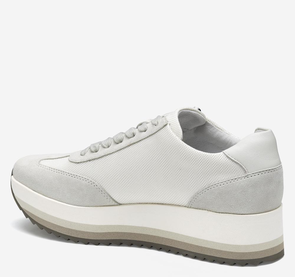 Johnston & Murphy Gracie Side-Zip Lace Up White Nylon/Kid Suede