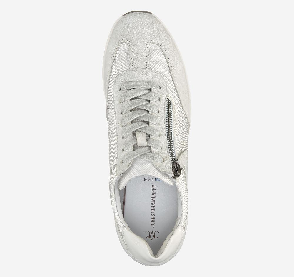 Johnston & Murphy Gracie Side-Zip Lace Up White Nylon/Kid Suede