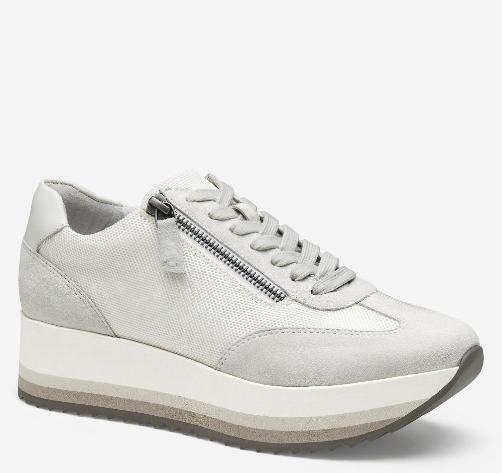 johnston & murphy Gracie Side-Zip Lace Up White Nylon/Kid Suede