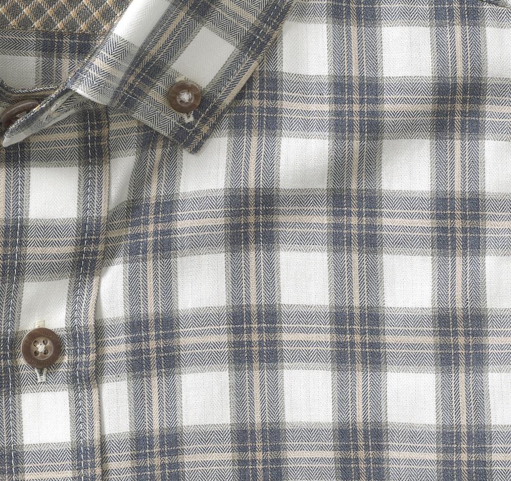 Johnston & Murphy Heathered Woven Shirt Navy/Tan Shadow Grid
