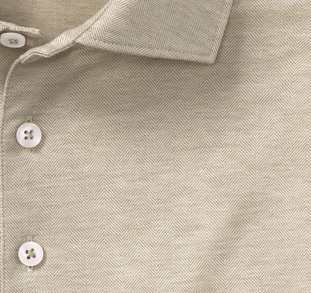 Johnston & Murphy Herringbone Long-Sleeve Polo Oatmeal