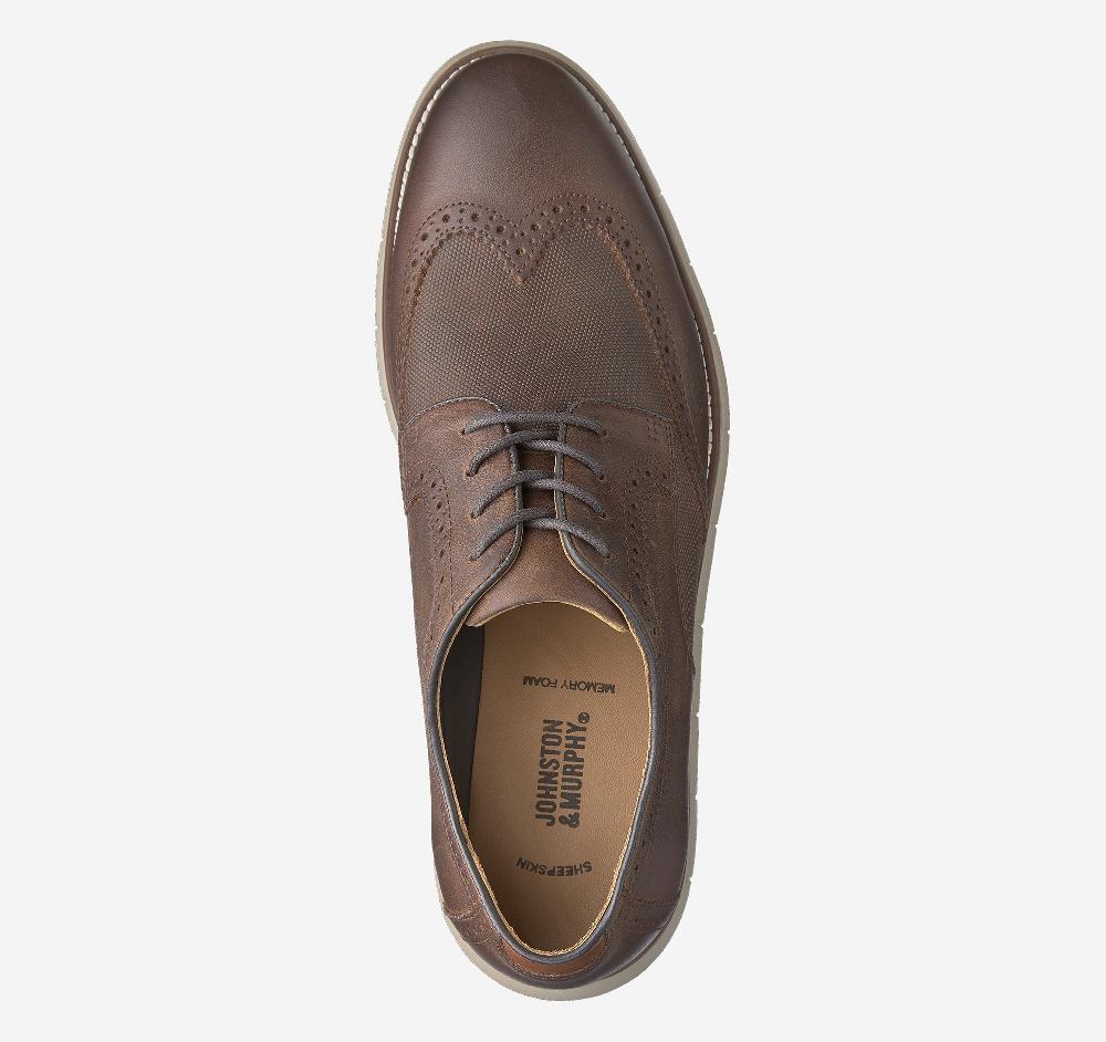 Johnston & Murphy Holden Embossed Wingtip Brown Oiled Full Grain