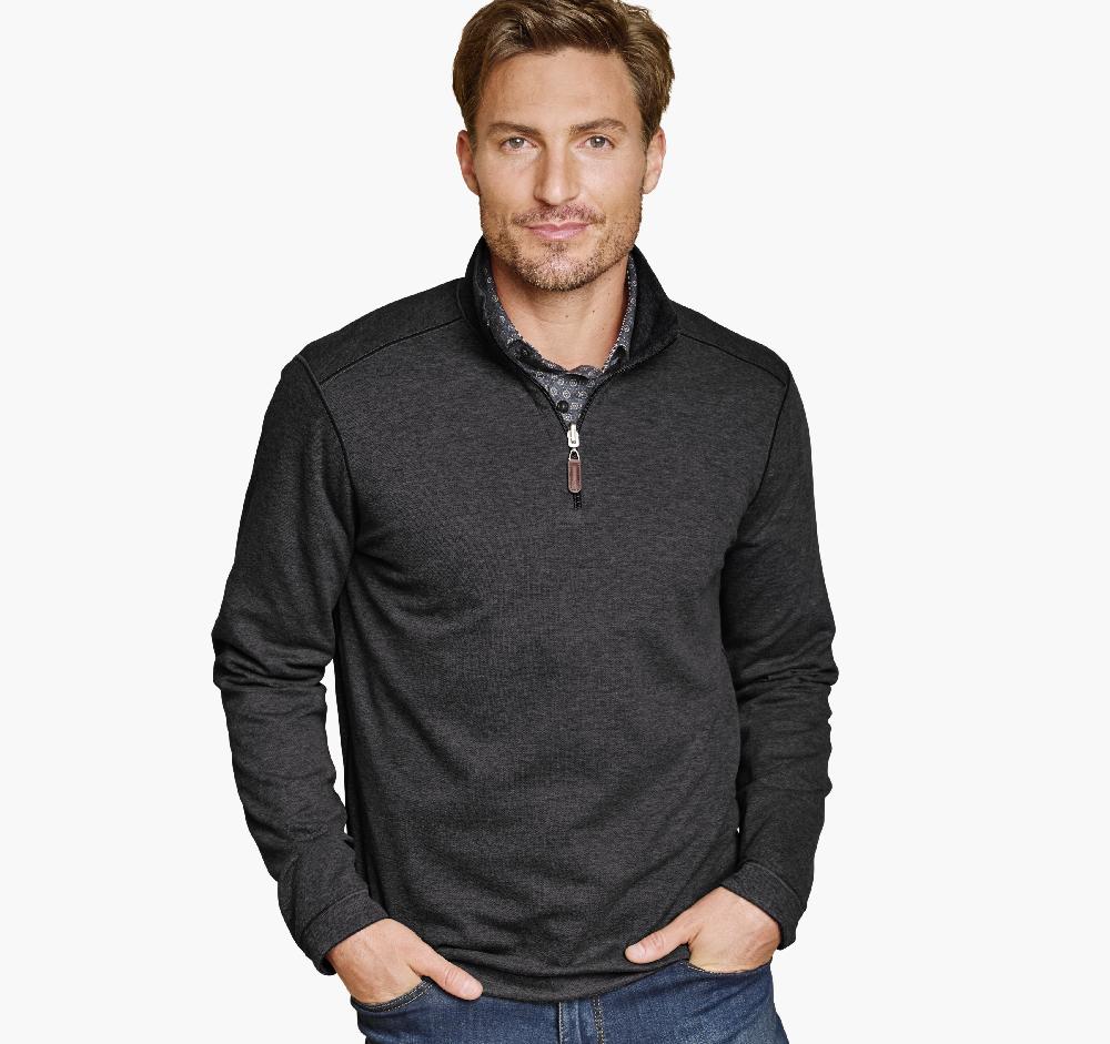 johnston & murphy Icon Reversible Solid Quarter-Zip Charcoal/Brown