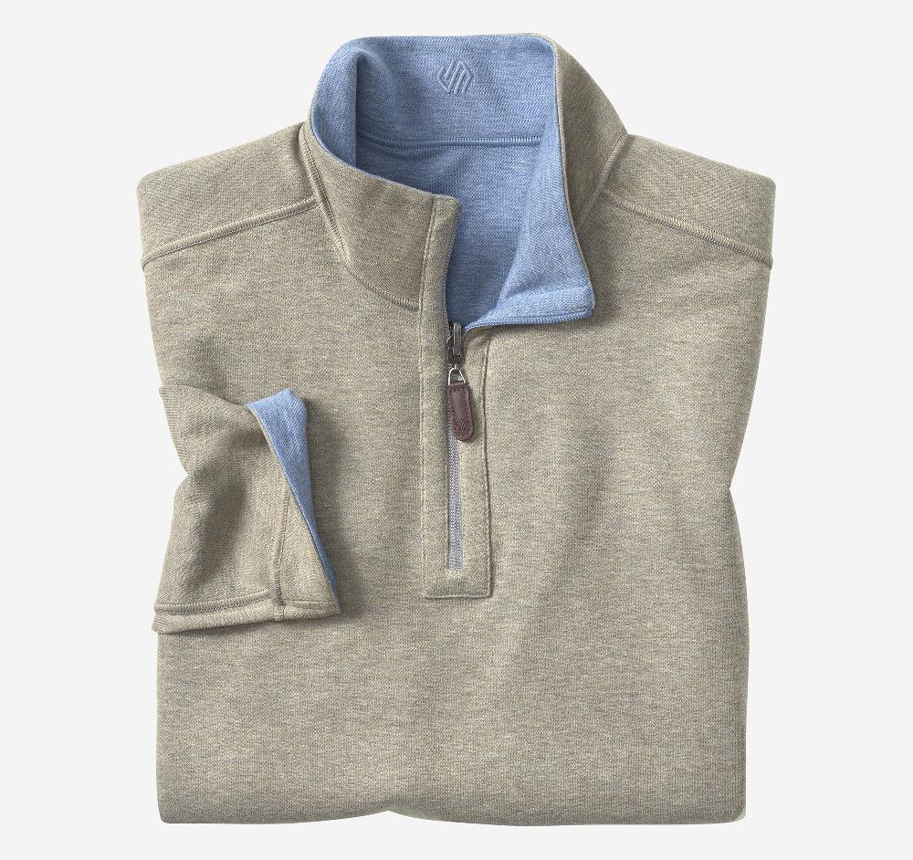 Johnston & Murphy Icon Reversible Solid Quarter-Zip Light Blue/Taupe