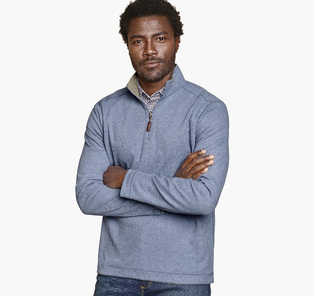johnston & murphy Icon Reversible Solid Quarter-Zip Light Blue/Taupe