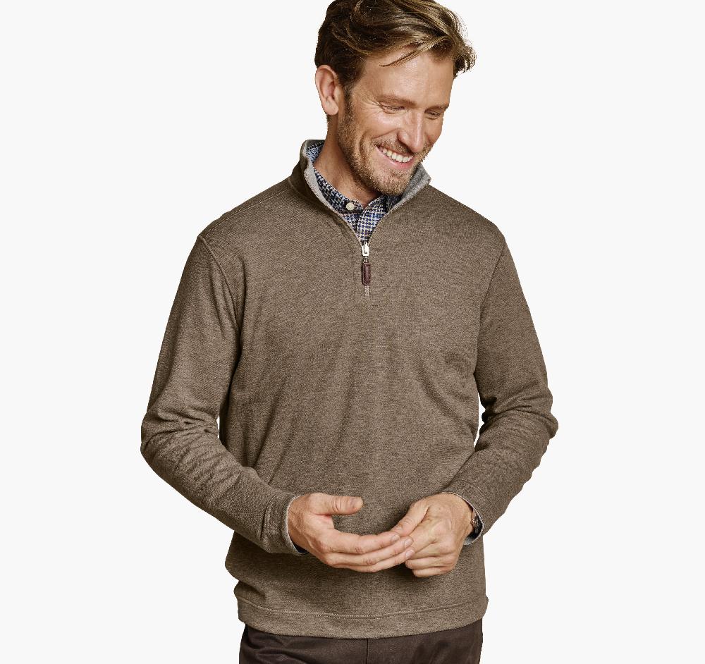 johnston & murphy Icon Reversible Solid Quarter-Zip Oatmeal/Light Gray