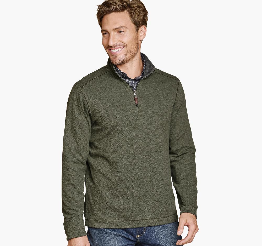 johnston & murphy Icon Reversible Solid Quarter-Zip Olive/Charcoal
