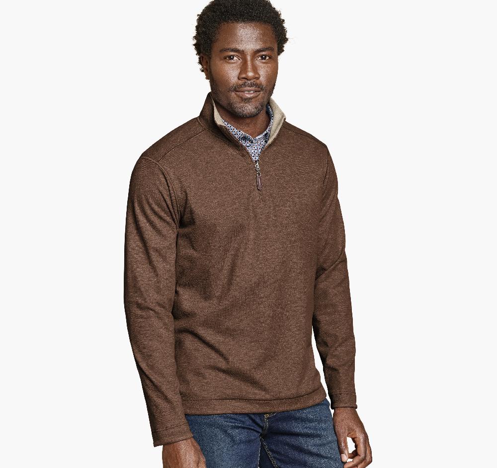johnston & murphy Icon Reversible Solid Quarter-Zip Rust/Oatmeal