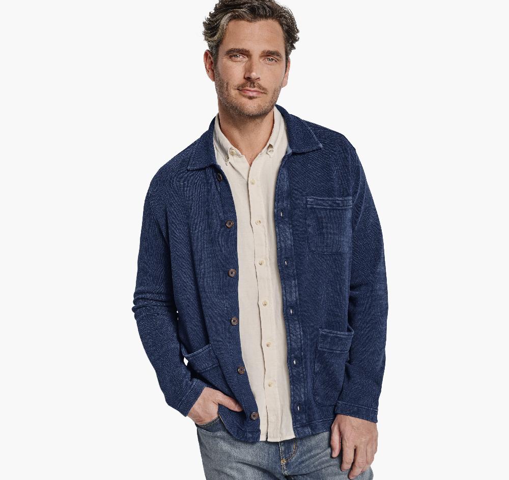 johnston & murphy Indigo Full-Button Knit Jacket Indigo