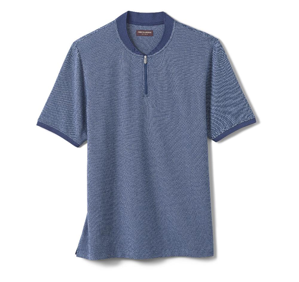 Johnston & Murphy Jacquard Zip Polo Blue/White Hexagon