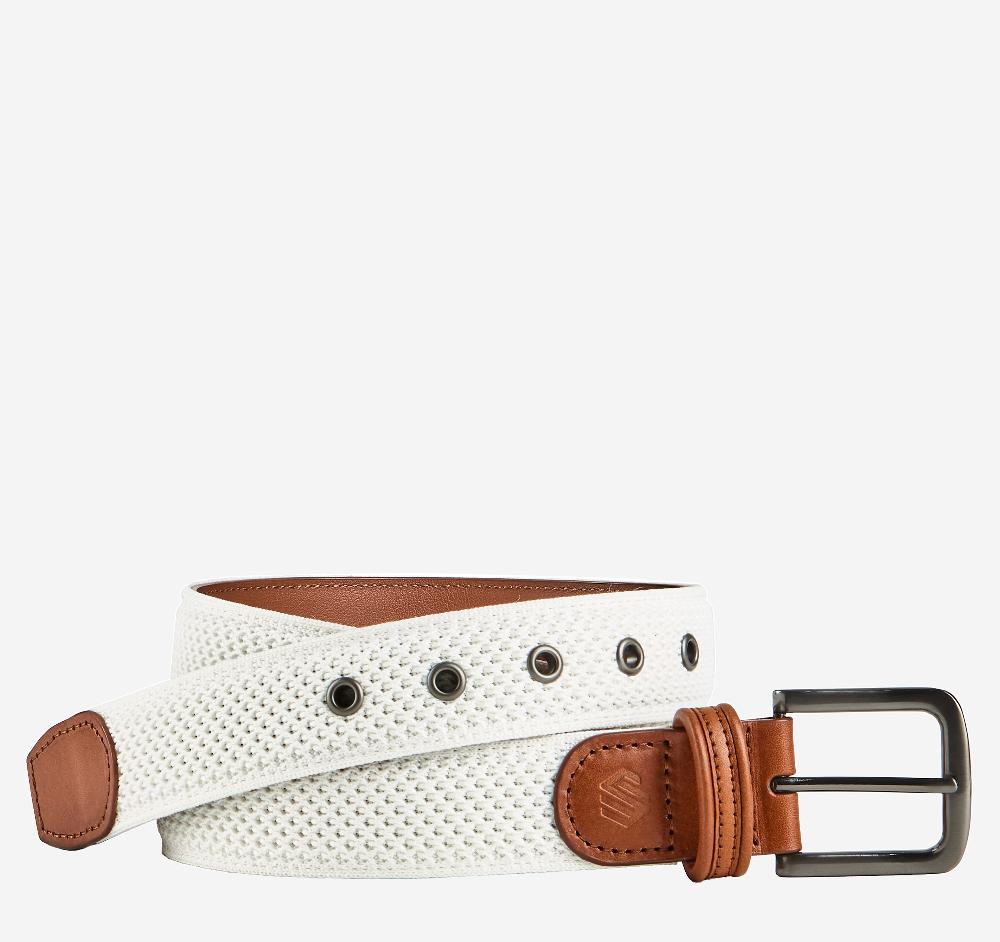 johnston & murphy Amherst Engineered Knit Belt Cream