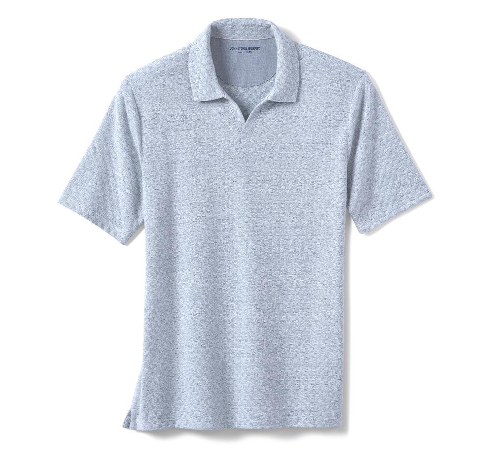 Johnston & Murphy Basketweave V-Neck Polo Light Blue