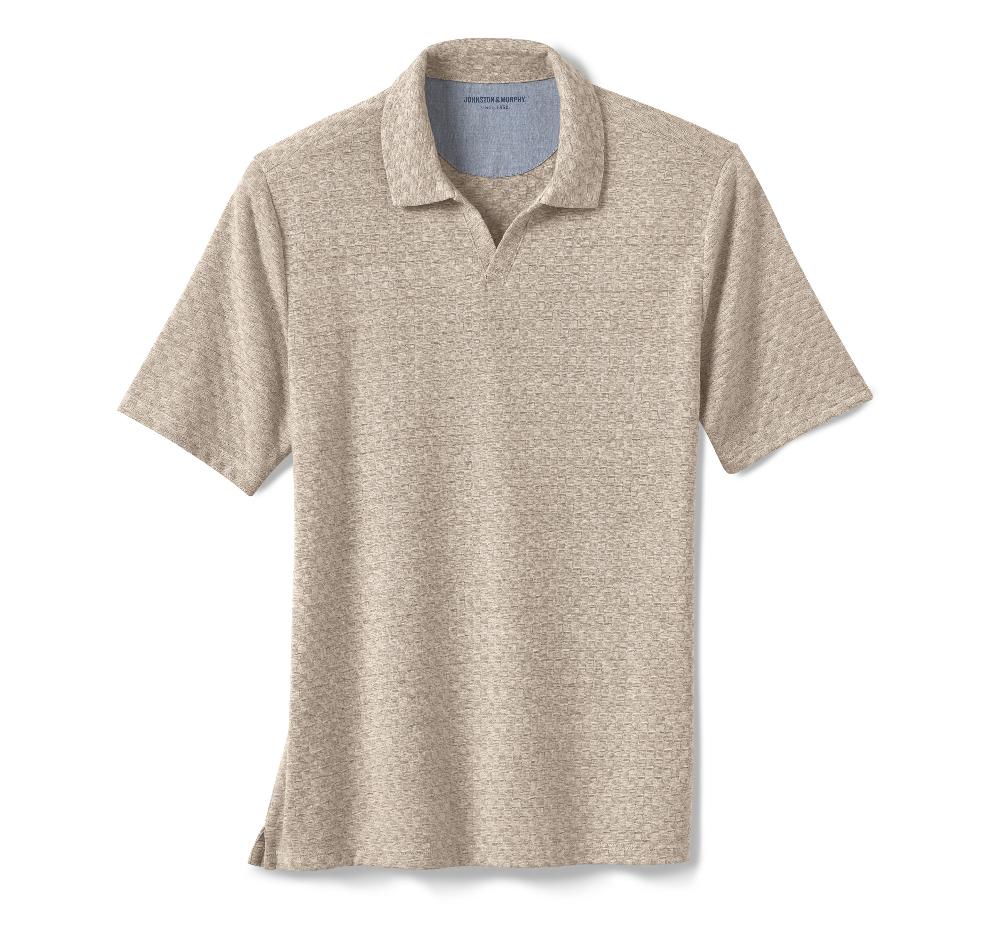 Johnston & Murphy Basketweave V-Neck Polo Tan