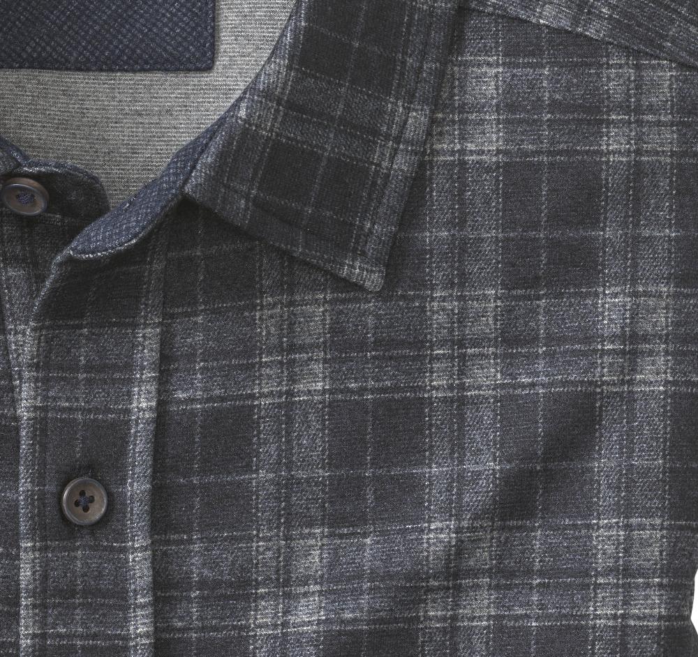 Johnston & Murphy Button-Front Knit Shirt Navy Plaid