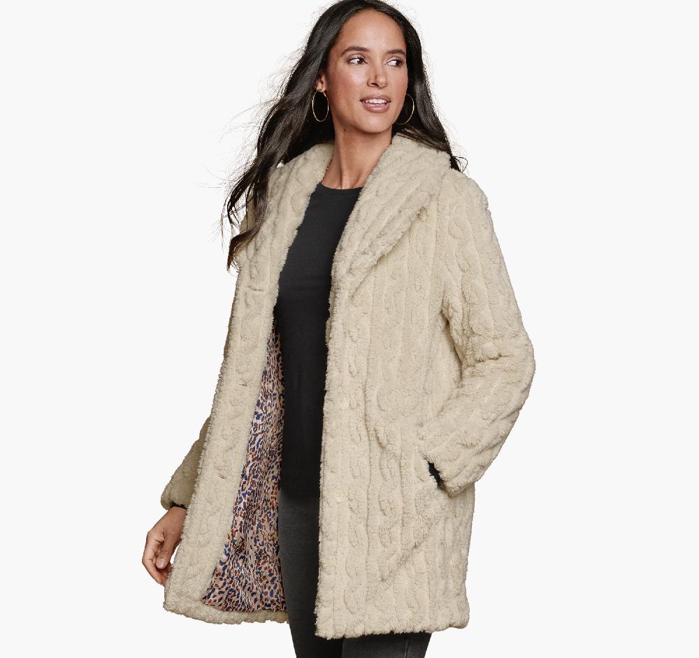 johnston & murphy Cable Faux-Fur Coat Beige