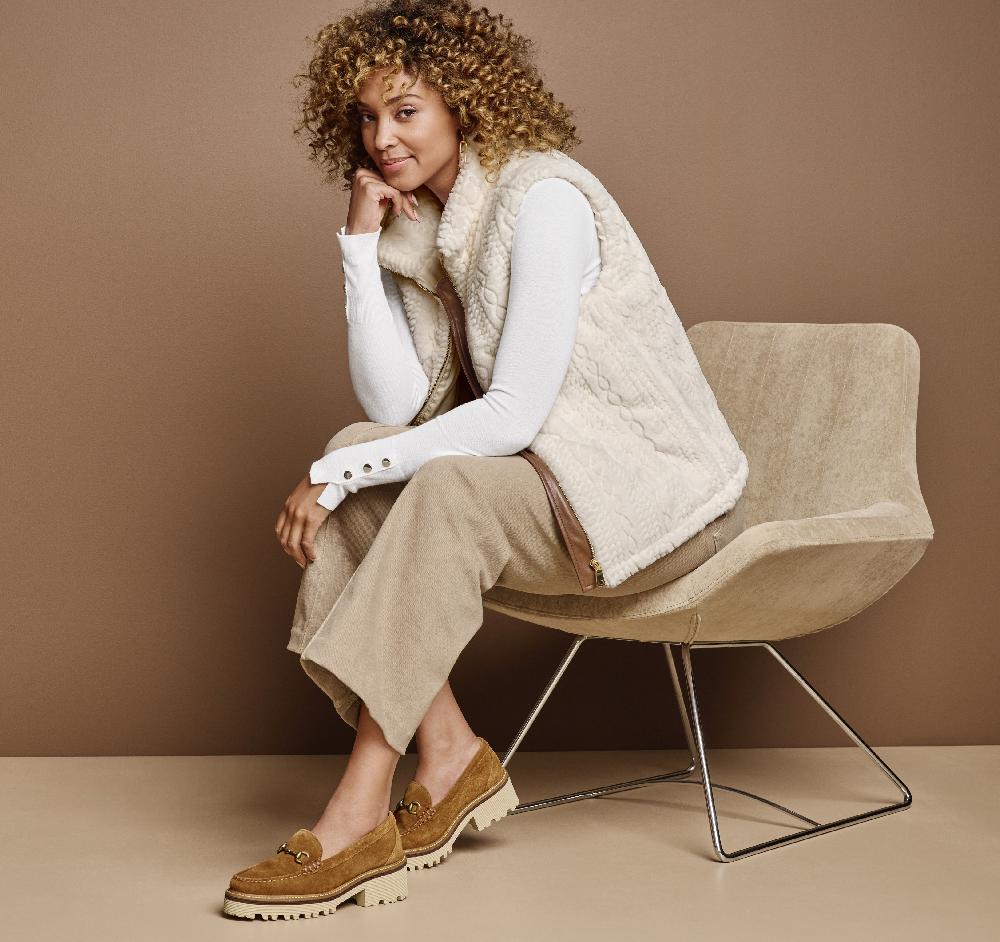 Johnston & Murphy Cable Faux-Fur Vest Cream