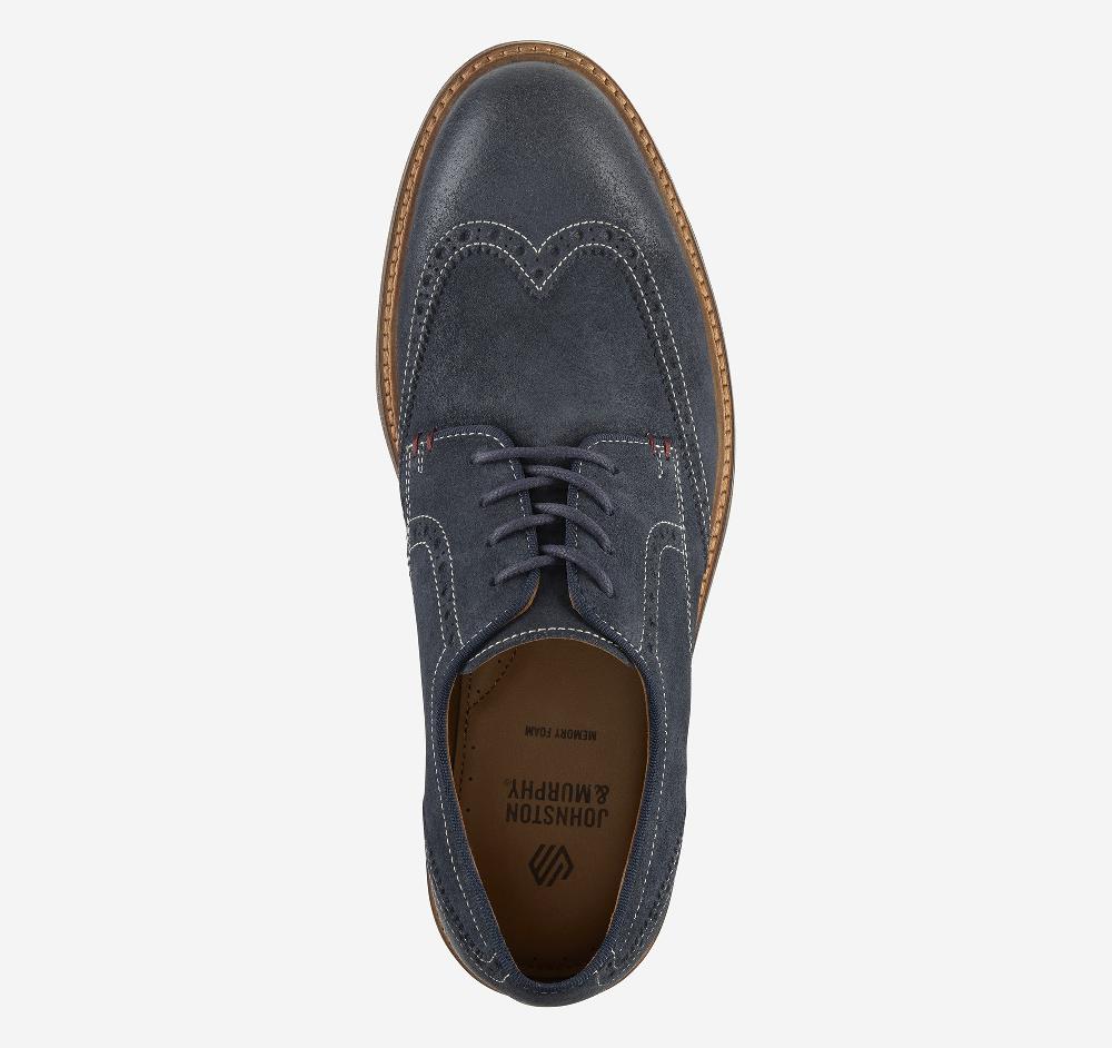 Johnston & Murphy Calder Wingtip Navy Waxed Suede