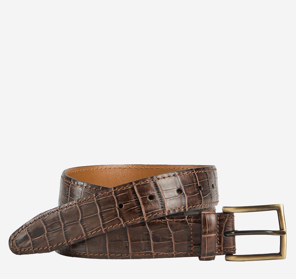 johnston & murphy Croc Embossed Belt  Mahogany