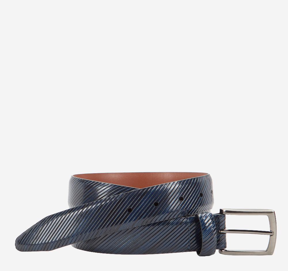 johnston & murphy Diagonal-Etched Belt Navy