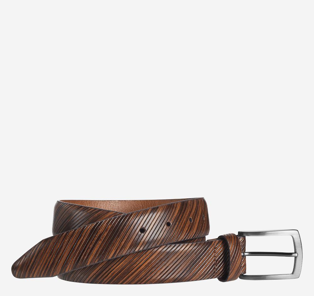 johnston & murphy Diagonal-Etched Belt Tan