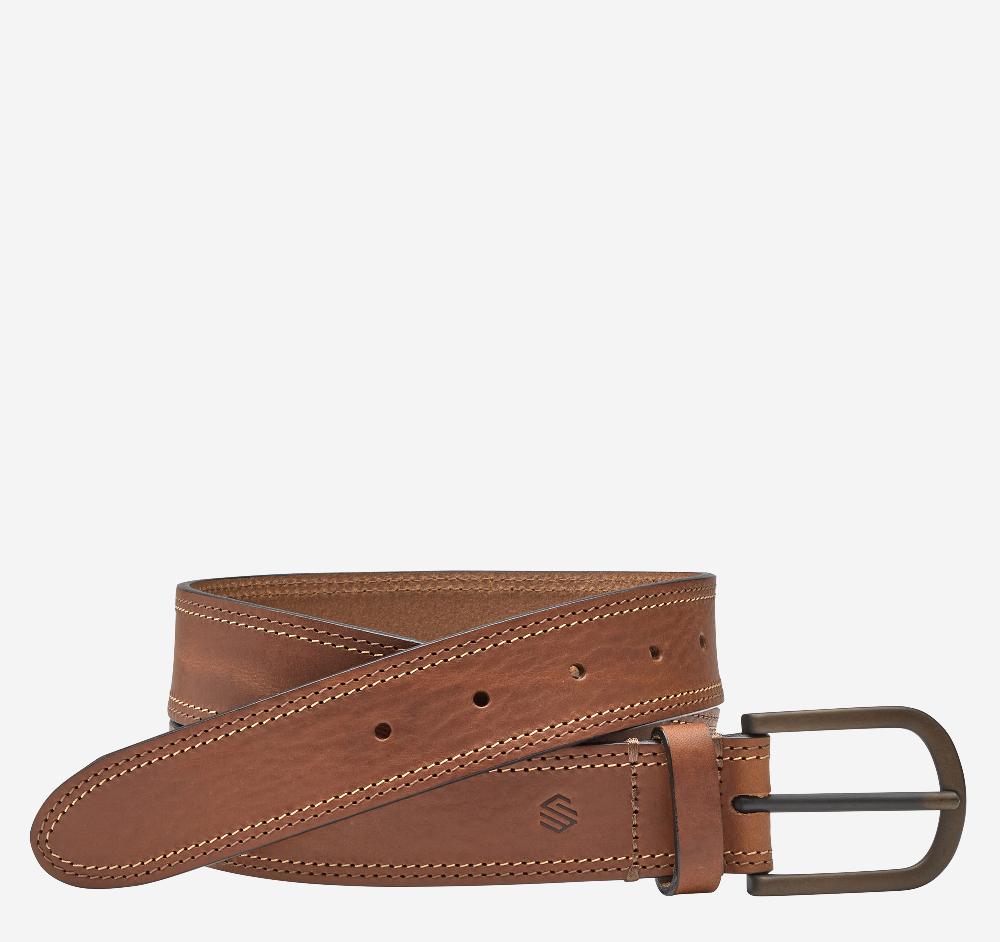 johnston & murphy Double Contrast Stitched Belt Tan
