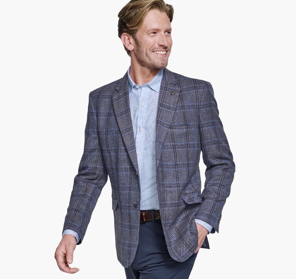 johnston & murphy Dress Plaid Blazer Blue/Tan Plaid