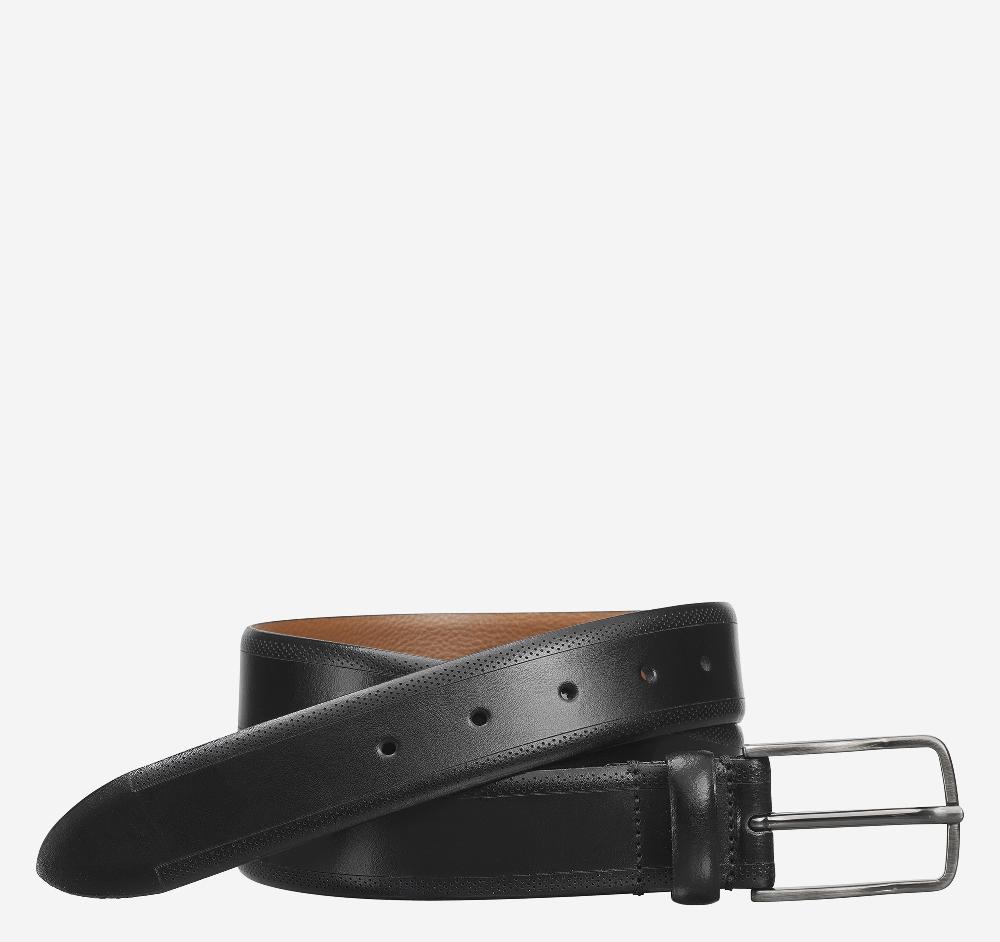 johnston & murphy Edge-Perfed Embossed Belt Black