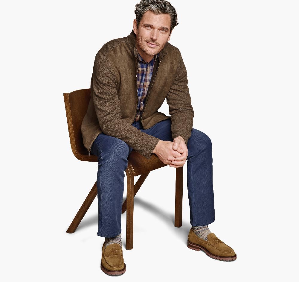 Johnston & Murphy Faux-Suede Full-Zip Camel