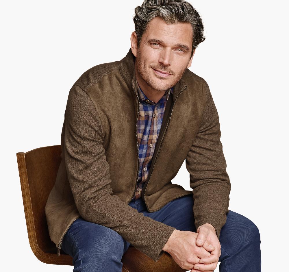 johnston & murphy Faux-Suede Full-Zip Camel