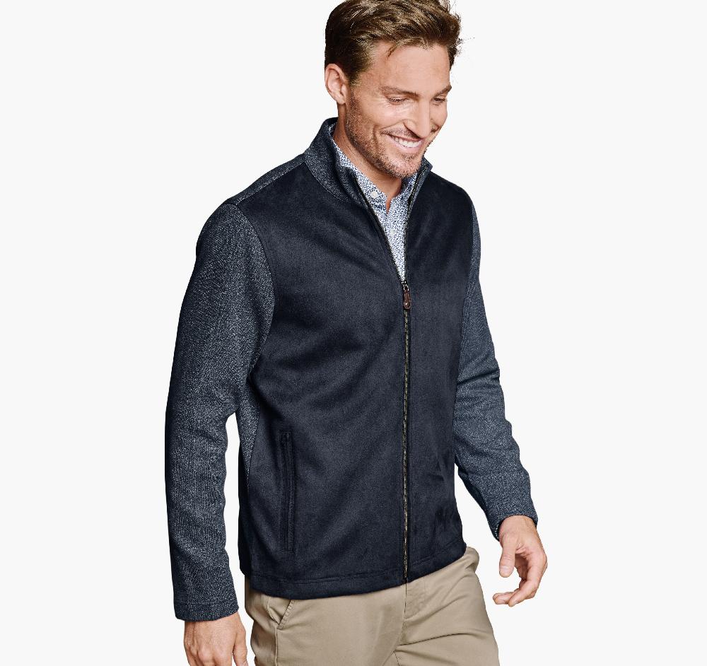 Johnston & Murphy Faux-Suede Full-Zip Navy