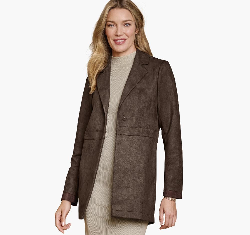 johnston & murphy Faux-Suede Long Blazer Dark Brown