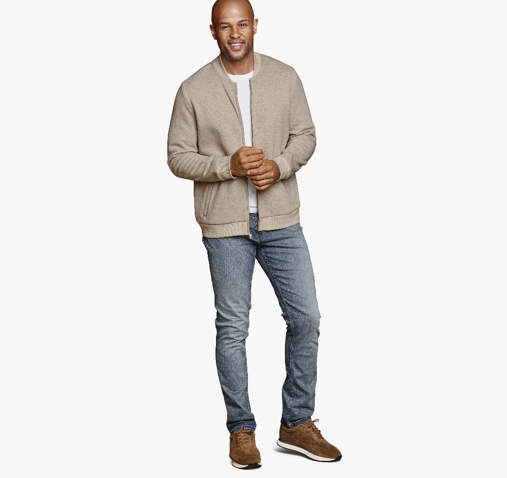 Johnston & Murphy Full-Zip Knit Bomber Oatmeal